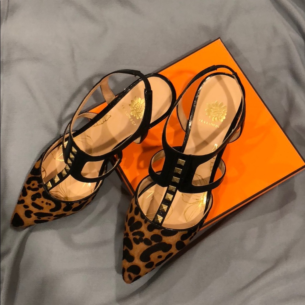 Yellow Box Leopard kitty heels